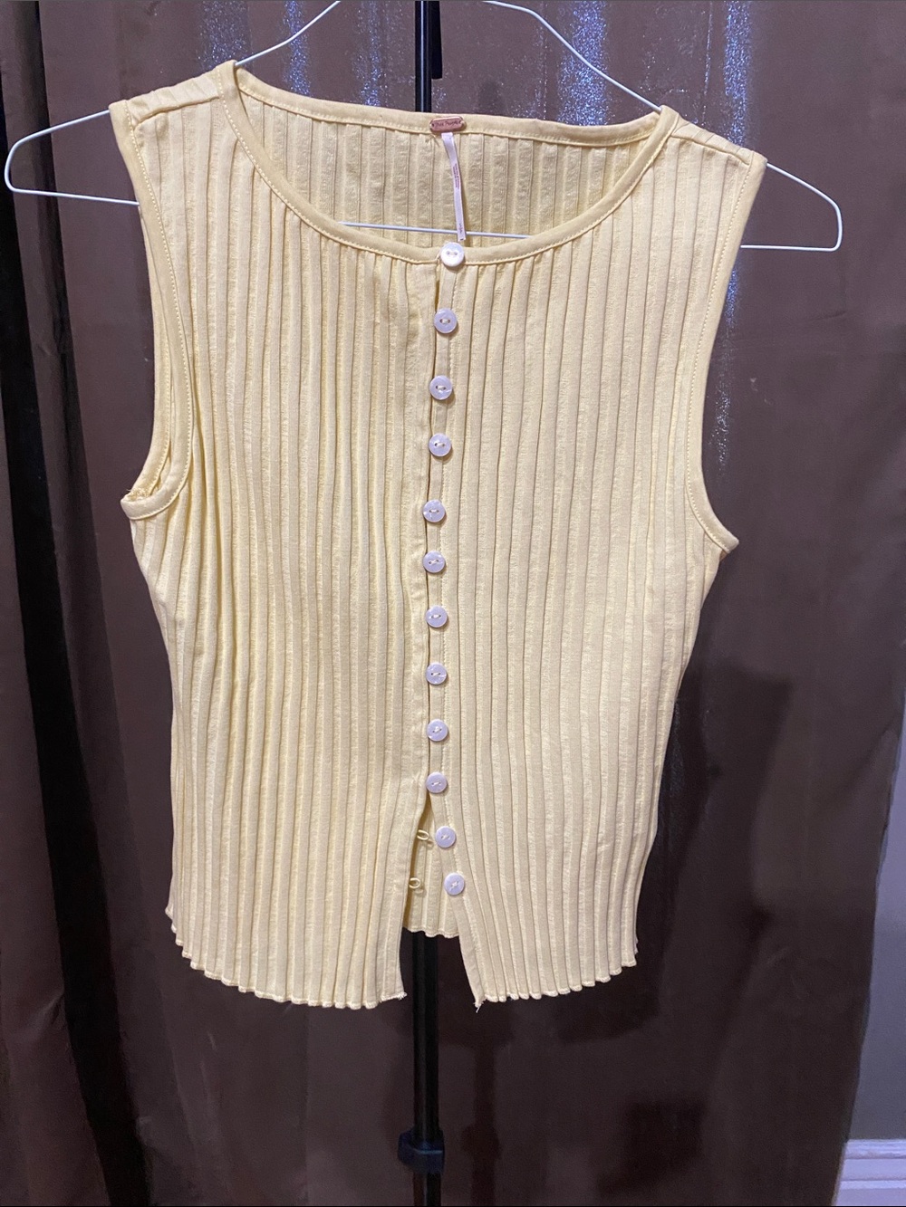 Free People Pale Yellow Ribbed Button Tank - Picture 3 of 6